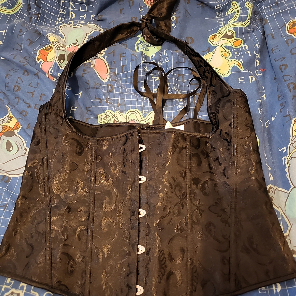 Black Halter Corset Top - Women Intimates & Shapewear Victorian Steampunk Size L